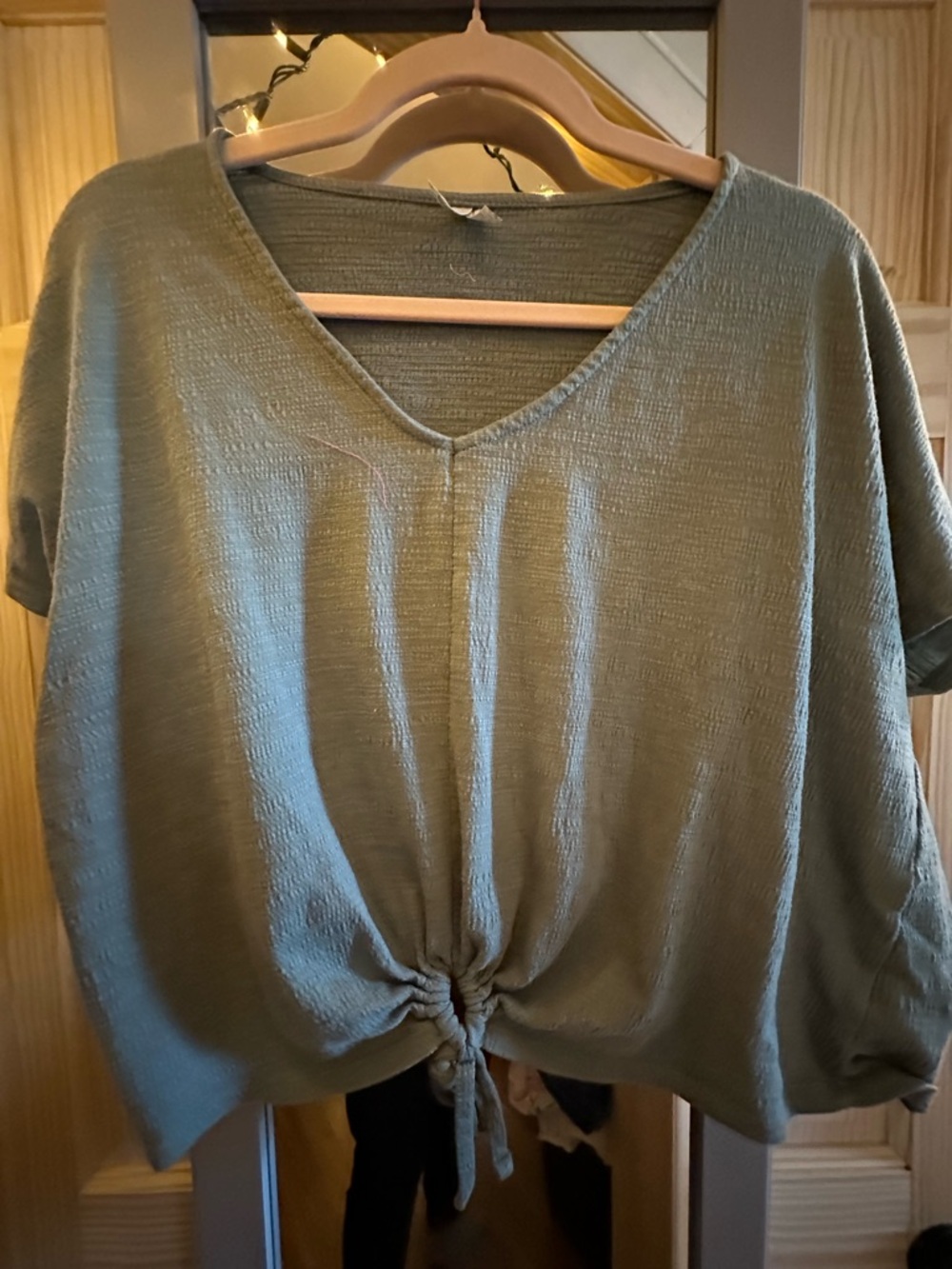 Mudd Olive Tie-Front V-Neck Short Sleeve Blouse